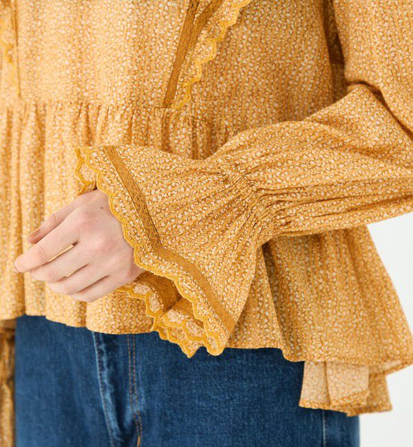 SOULEIADO「コットンレーヨンプリント ペプラムレースブラウス」|シャツ・ブラウス|