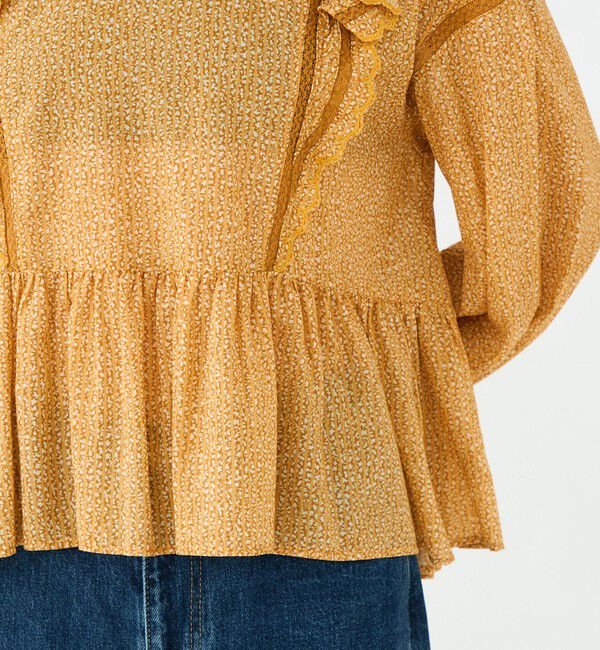 SOULEIADO「コットンレーヨンプリント ペプラムレースブラウス」|シャツ・ブラウス|