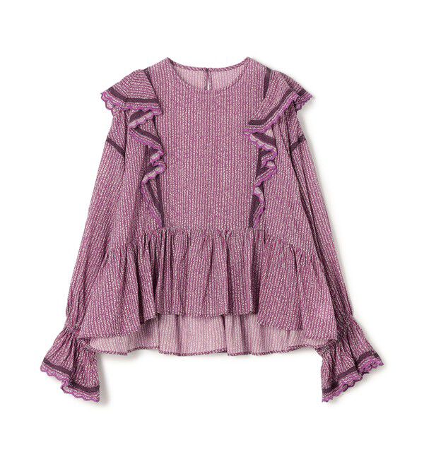 SOULEIADO「コットンレーヨンプリント ペプラムレースブラウス」|シャツ・ブラウス|74 パープル系