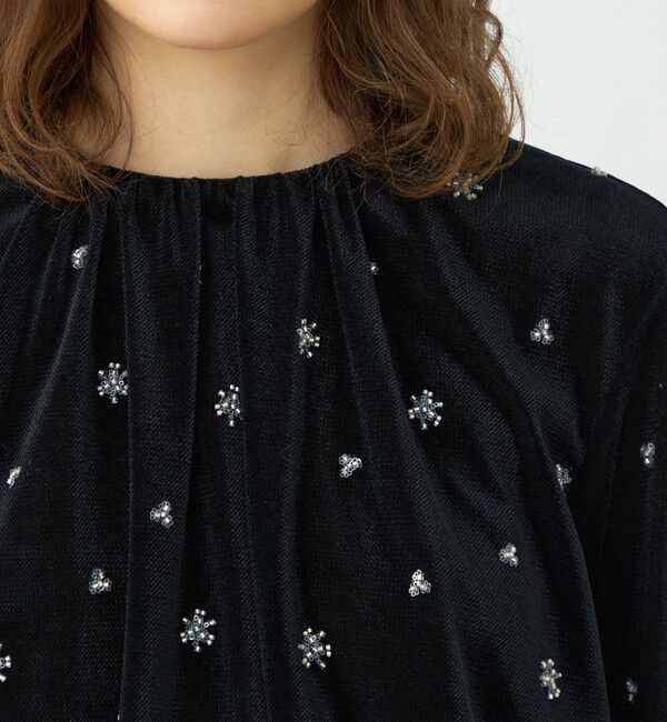 Ballsey「メッシュベロアエンブロイダリー ラッフルカフスブラウス」|シャツ・ブラウス|