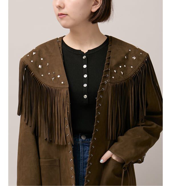  「SUEDE-LIKE FRINGE VEST」|ダウンベスト・ベスト|