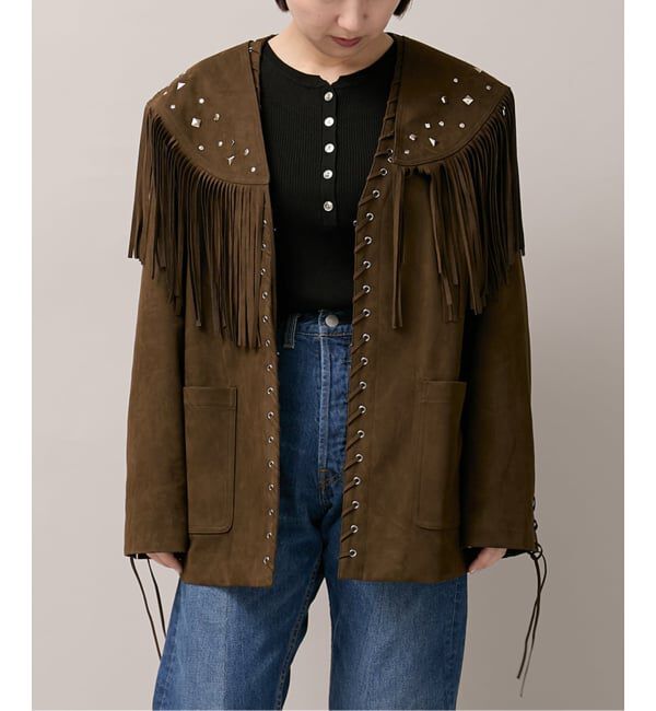  「SUEDE-LIKE FRINGE VEST」|ダウンベスト・ベスト|