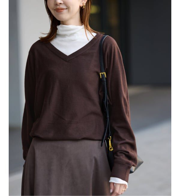 SLOBE IENA「ウォッシャブルドルマンVネックプルオーバー」|ニット・セーター|ブラウン