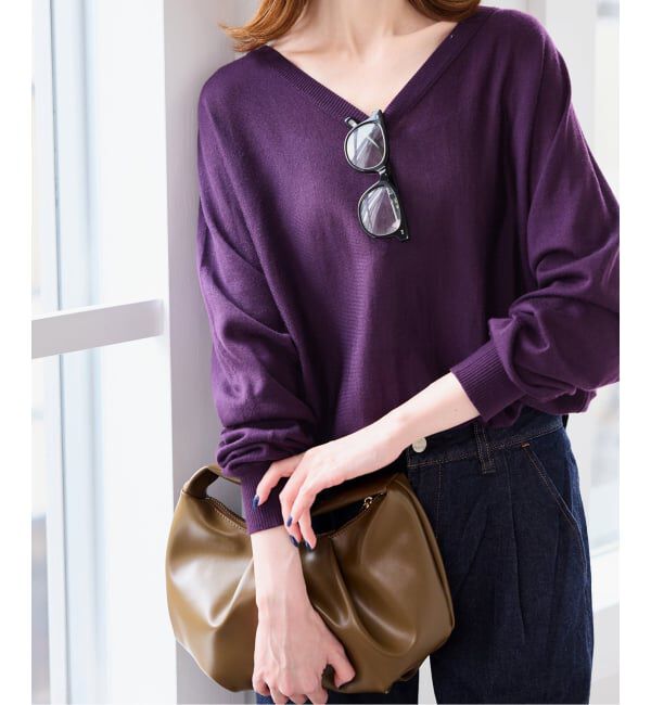 SLOBE IENA「ウォッシャブルドルマンVネックプルオーバー」|ニット・セーター|パープル