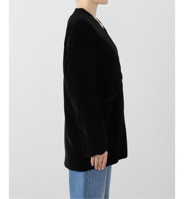 IENA「スカラップドベルベットジャケット」|ノーカラージャケット|