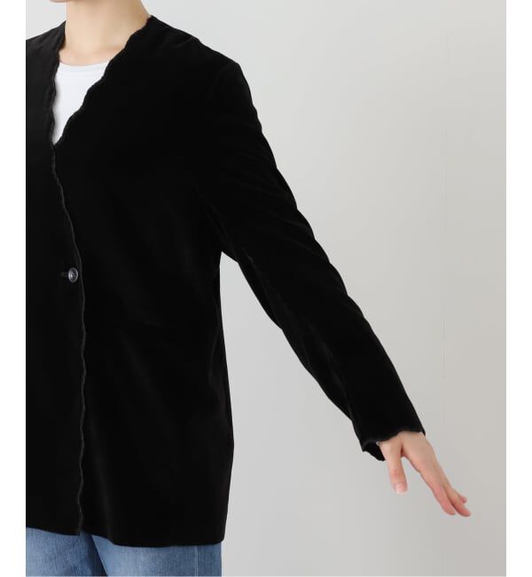 IENA「スカラップドベルベットジャケット」|ノーカラージャケット|