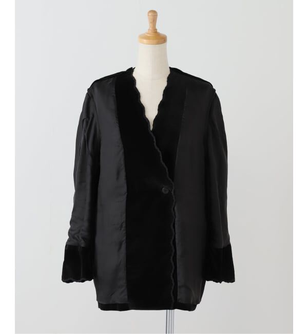 IENA「スカラップドベルベットジャケット」|ノーカラージャケット|
