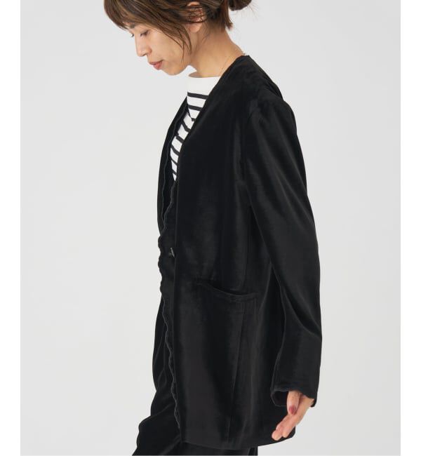 IENA「スカラップドベルベットジャケット」|ノーカラージャケット|