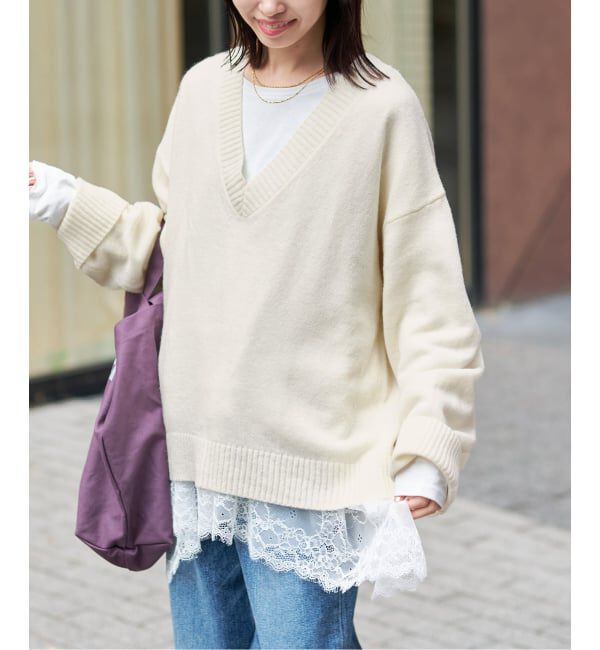 SLOBE IENA「Vネックルーズニットプルオーバー」|ニット・セーター|ホワイト