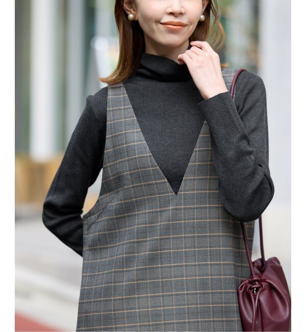 SLOBE IENA「【2枚セット】チェックジャンパースカート&times;タートルニットセット」|ワンピース|