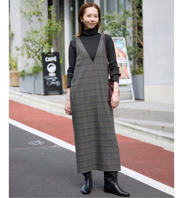 SLOBE IENA「【2枚セット】チェックジャンパースカート&times;タートルニットセット」|ワンピース|