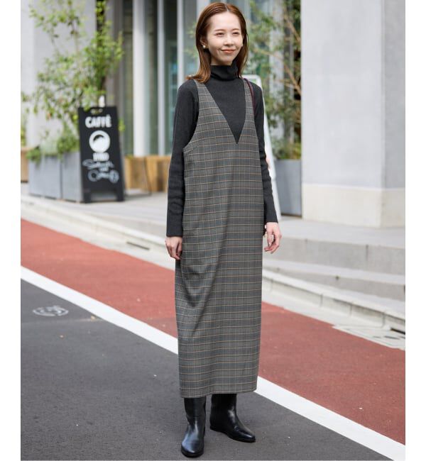 SLOBE IENA「【2枚セット】チェックジャンパースカート&times;タートルニットセット」|ワンピース|
