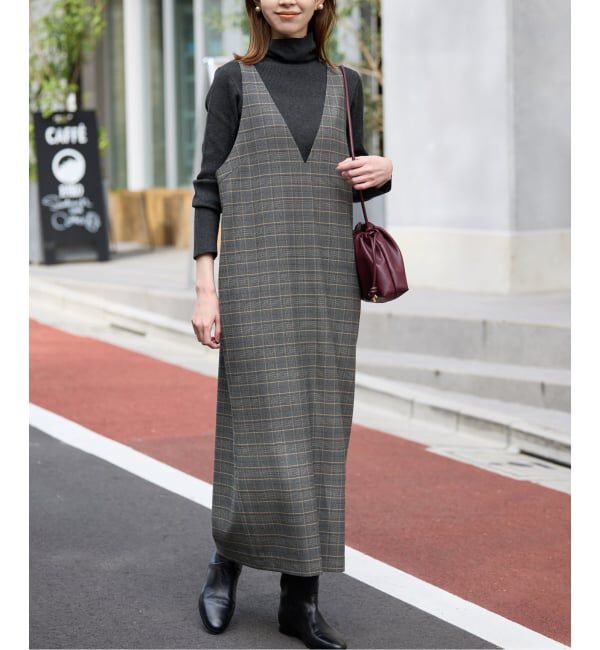 SLOBE IENA「【2枚セット】チェックジャンパースカート&times;タートルニットセット」|ワンピース|