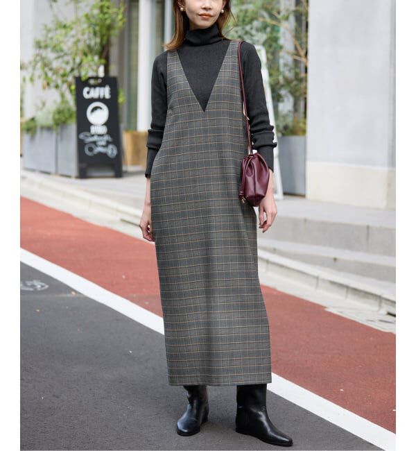 SLOBE IENA「【2枚セット】チェックジャンパースカート&times;タートルニットセット」|ワンピース|