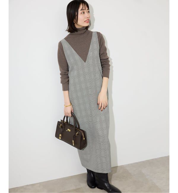 SLOBE IENA「【2枚セット】チェックジャンパースカート&times;タートルニットセット」|ワンピース|ブラウン