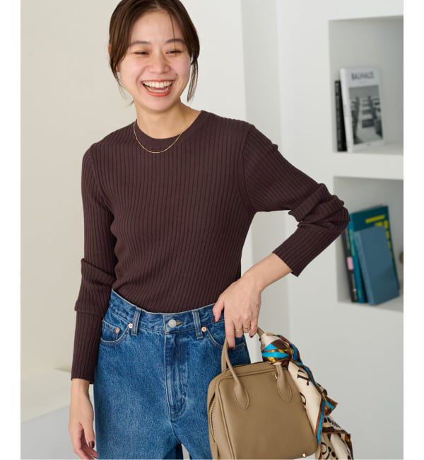 JOURNAL STANDARD relume「《一部WEB限定追加2》ウォッシャブルレーヨンリブクルーネックプルオーバー」|ニット・セーター|ブラウン