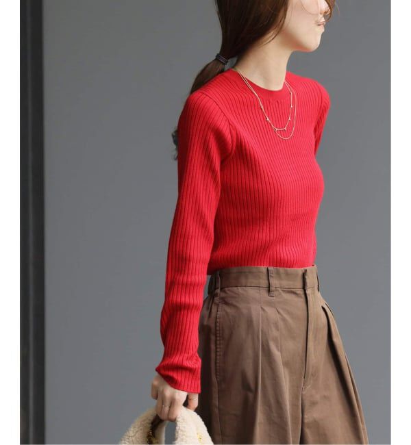 JOURNAL STANDARD relume「《一部WEB限定追加2》ウォッシャブルレーヨンリブクルーネックプルオーバー」|ニット・セーター|レッド