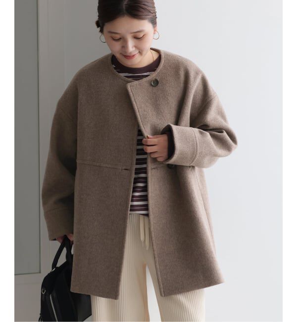 JOURNAL STANDARD「《追加2》スーパー140ビーバーノーカラーミドルコート」|ノーカラーコート|ブラウン