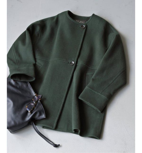 JOURNAL STANDARD「《追加2》スーパー140ビーバーノーカラーミドルコート」|ノーカラーコート|グリーン