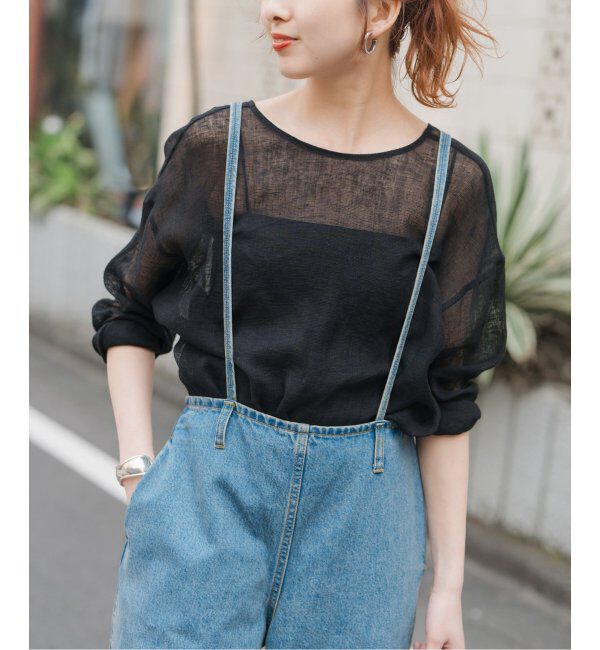 Spick and Span「《手洗い可 / 追加》メッシュリネンルーズプルオーバー」|シャツ・ブラウス|ブラック