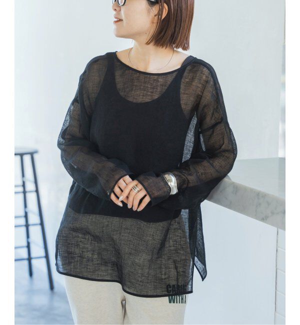 Spick and Span「《手洗い可 / 追加》メッシュリネンルーズプルオーバー」|シャツ・ブラウス|