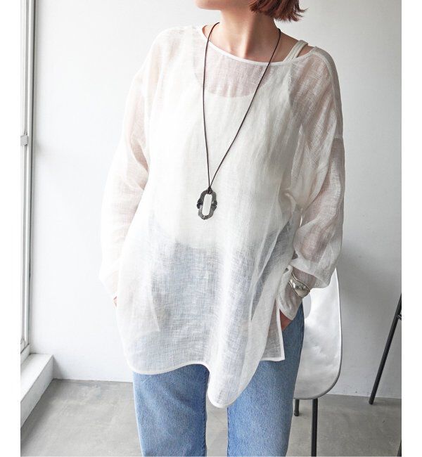 Spick and Span「《手洗い可 / 追加》メッシュリネンルーズプルオーバー」|シャツ・ブラウス|