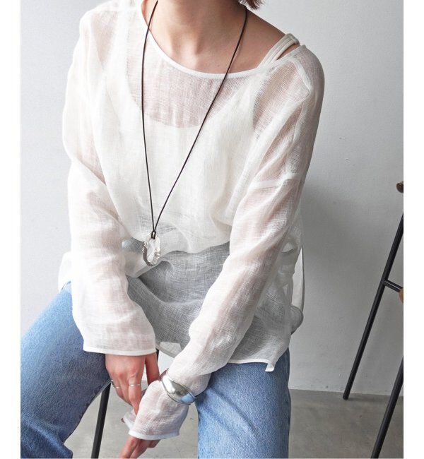 Spick and Span「《手洗い可 / 追加》メッシュリネンルーズプルオーバー」|シャツ・ブラウス|ホワイト