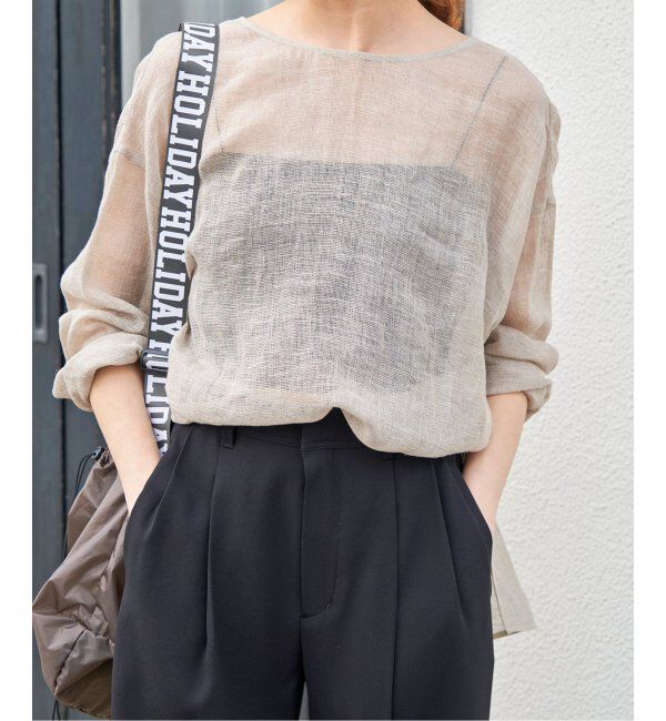 Spick and Span「《手洗い可 / 追加》メッシュリネンルーズプルオーバー」|シャツ・ブラウス|ベージュ