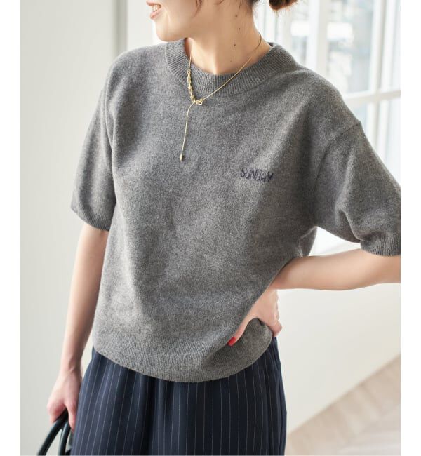 Spick and Span「ロゴジャガードハーフスリーブニット」|ニット・セーター|グレーA