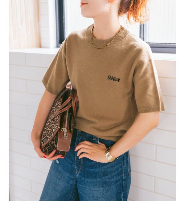 Spick and Span「ロゴジャガードハーフスリーブニット」|ニット・セーター|