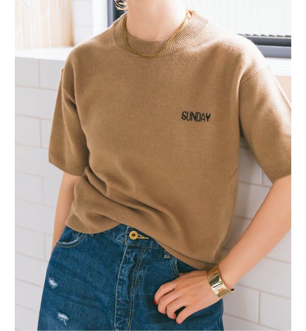 Spick and Span「ロゴジャガードハーフスリーブニット」|ニット・セーター|