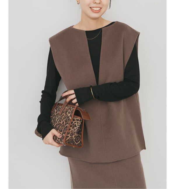 Spick and Span「ダブルフェイスVネックベスト」|ベスト・ジレ|ブラウン D