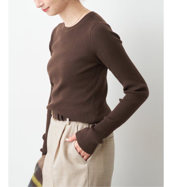 Spick and Span「《WEB限定 / 追加》ウォッシャブル クルーネックリブニット」|ニット・セーター|ブラウン