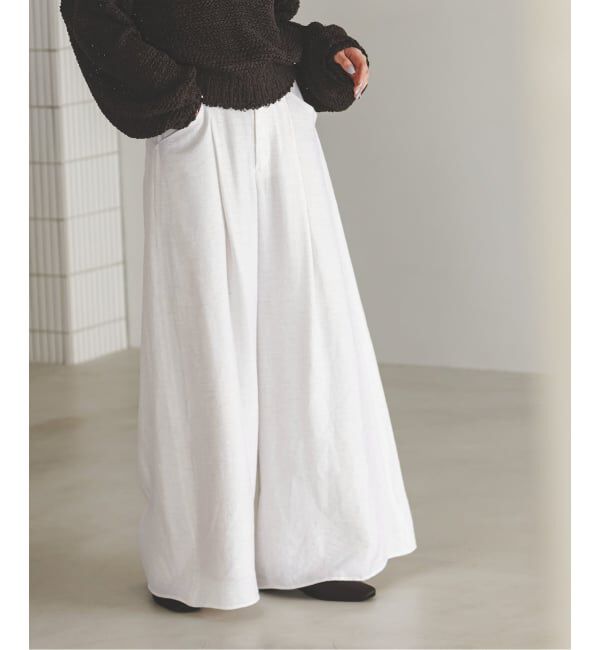 NOBLE「《予約》ファジーリネンフラップフレアパンツ」|スラックス|ホワイト