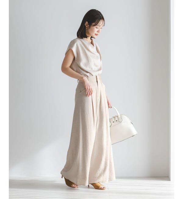 NOBLE「《予約》ファジーリネンフラップフレアパンツ」|スラックス|