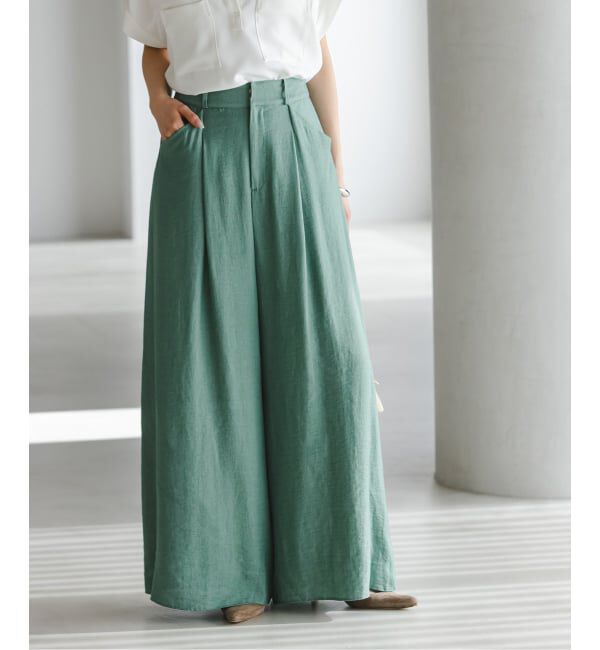 NOBLE「《予約》ファジーリネンフラップフレアパンツ」|スラックス|