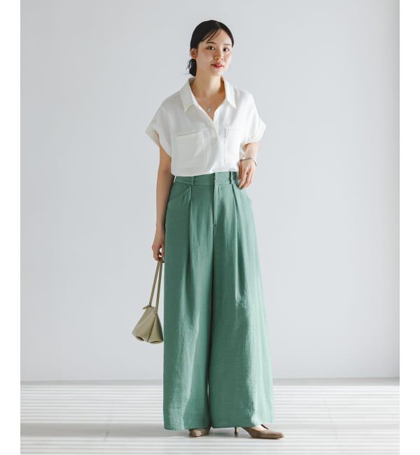 NOBLE「《予約》ファジーリネンフラップフレアパンツ」|スラックス|