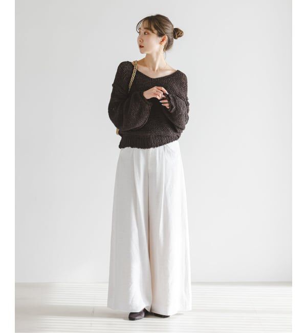NOBLE「《予約》ファジーリネンフラップフレアパンツ」|スラックス|