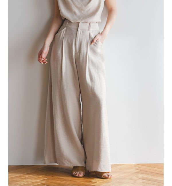 NOBLE「《予約》ファジーリネンフラップフレアパンツ」|スラックス|ベージュ