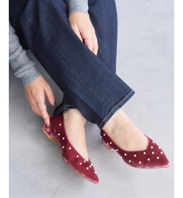  「ポインテッドパールスタッズフラット」|その他|ピンク