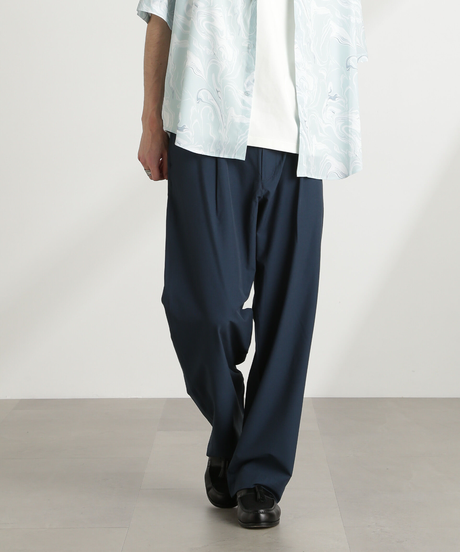 nano･universe「ストレッチワイドイージーパンツ(セットアップ可)」|チノ|ブルー