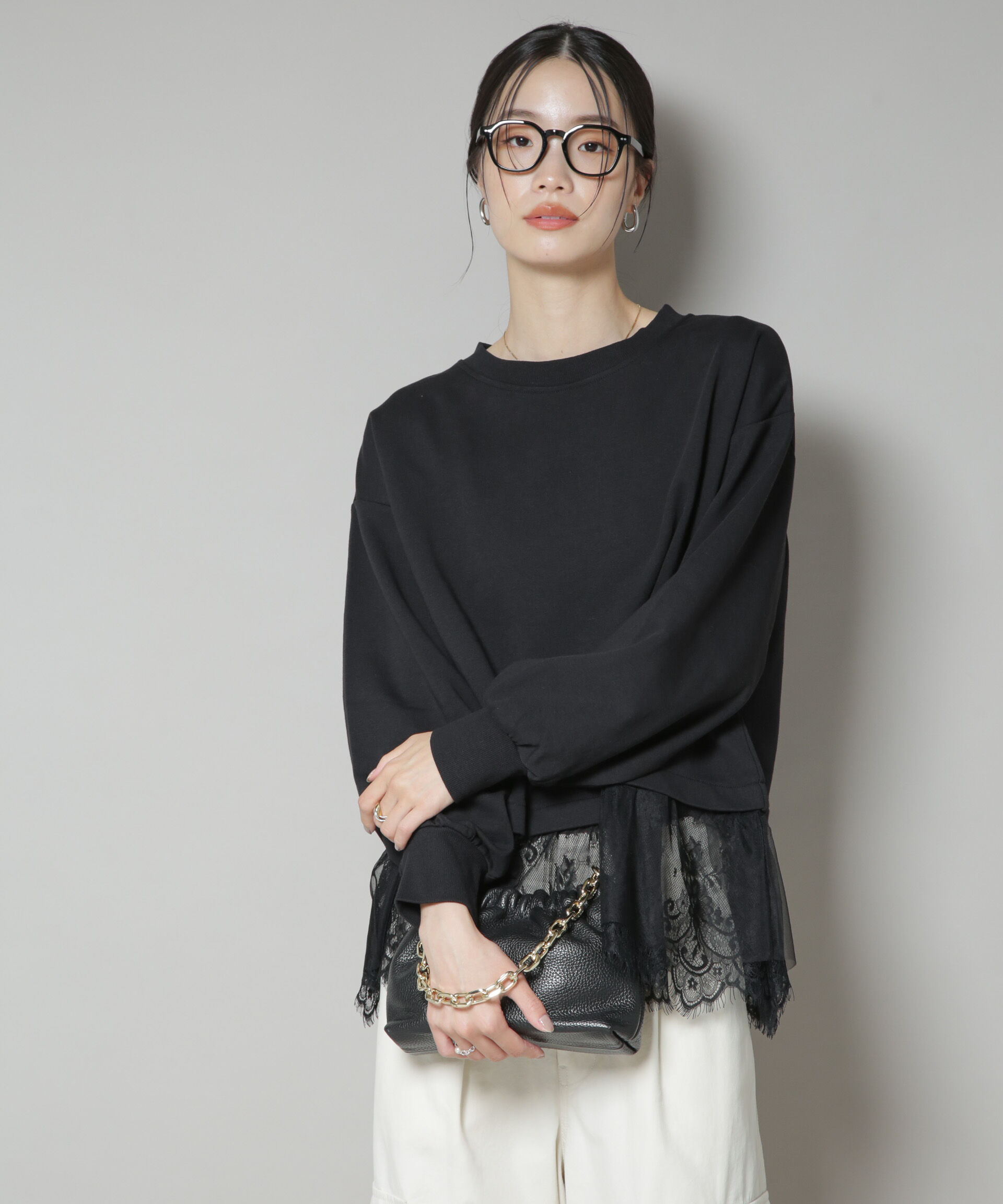 nano･universe「裾レースコンビペプラムカットトップス」|Tシャツ・カットソー|