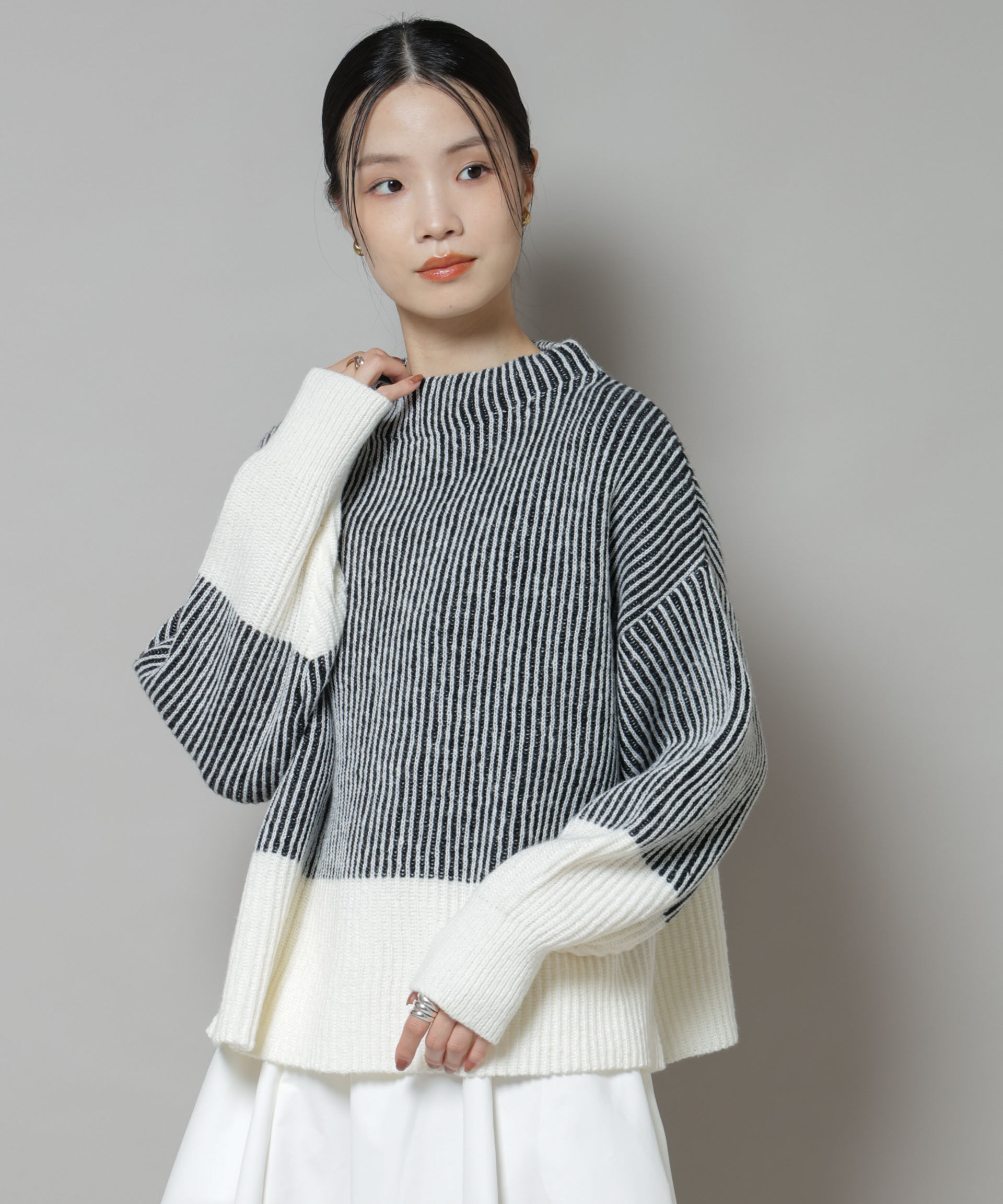nano･universe「シャドーストライプニットプルオーバー」|ニット・セーター|