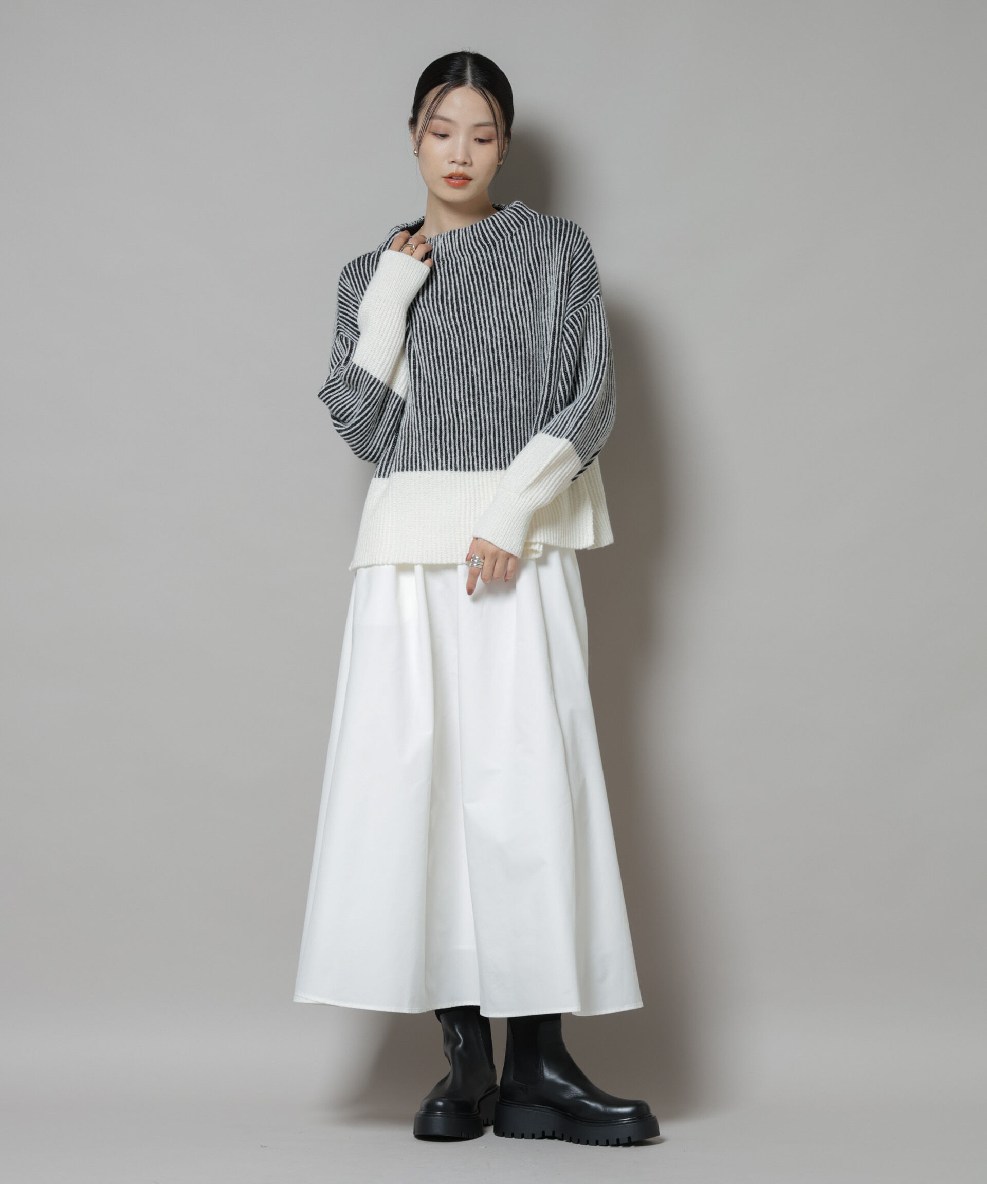 nano･universe「シャドーストライプニットプルオーバー」|ニット・セーター|