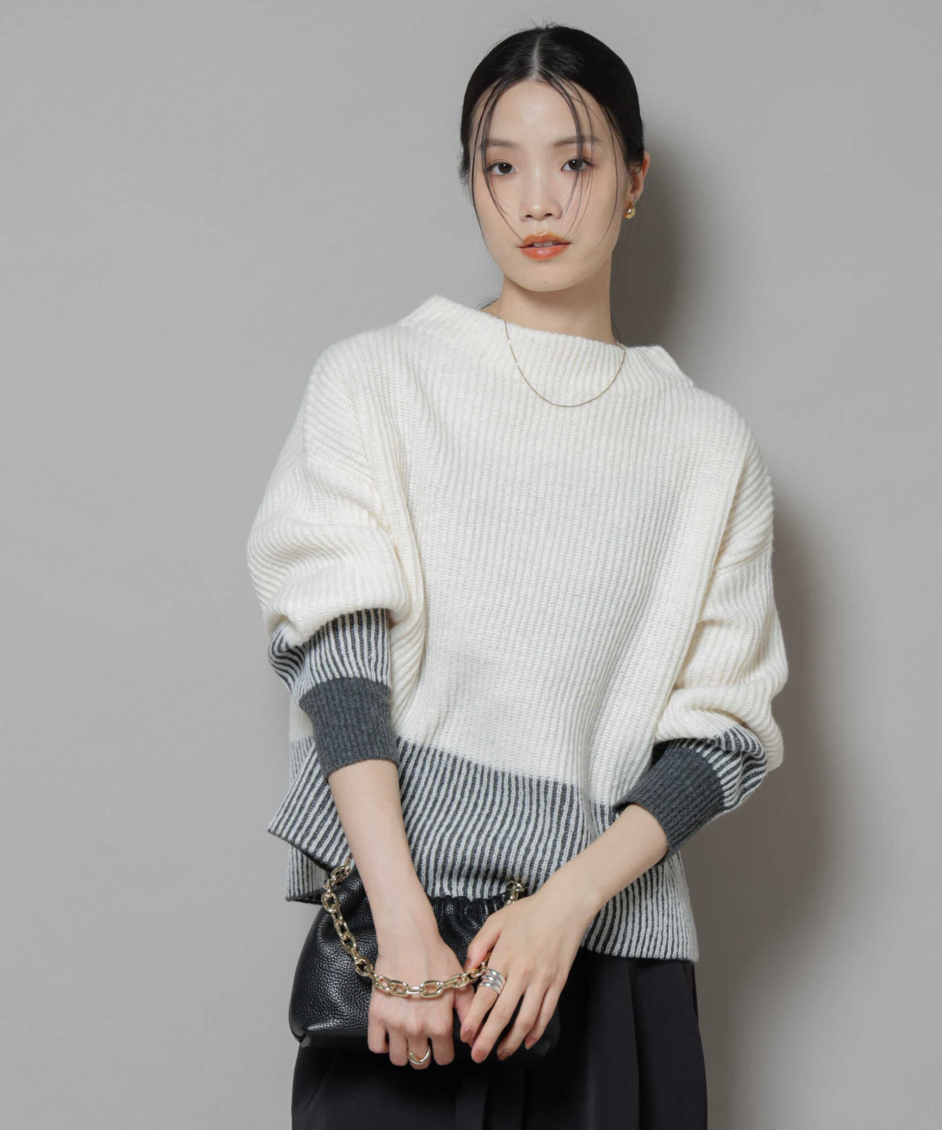 nano･universe「シャドーストライプニットプルオーバー」|ニット・セーター|ライトベージ 1