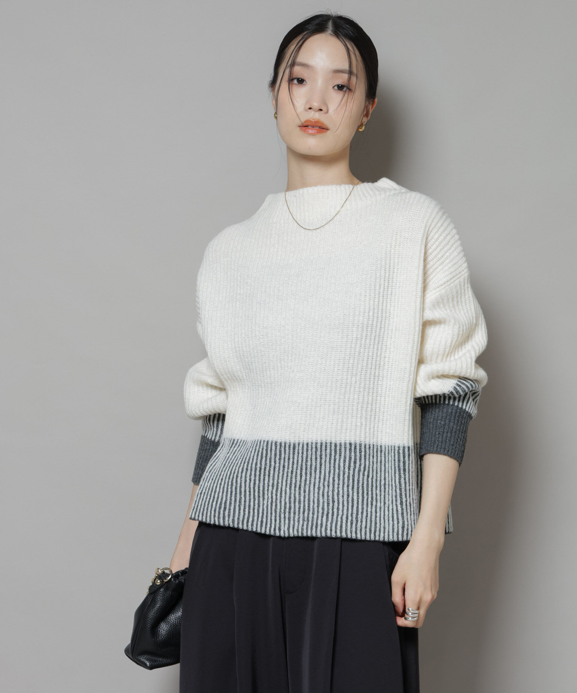 nano･universe「シャドーストライプニットプルオーバー」|ニット・セーター|
