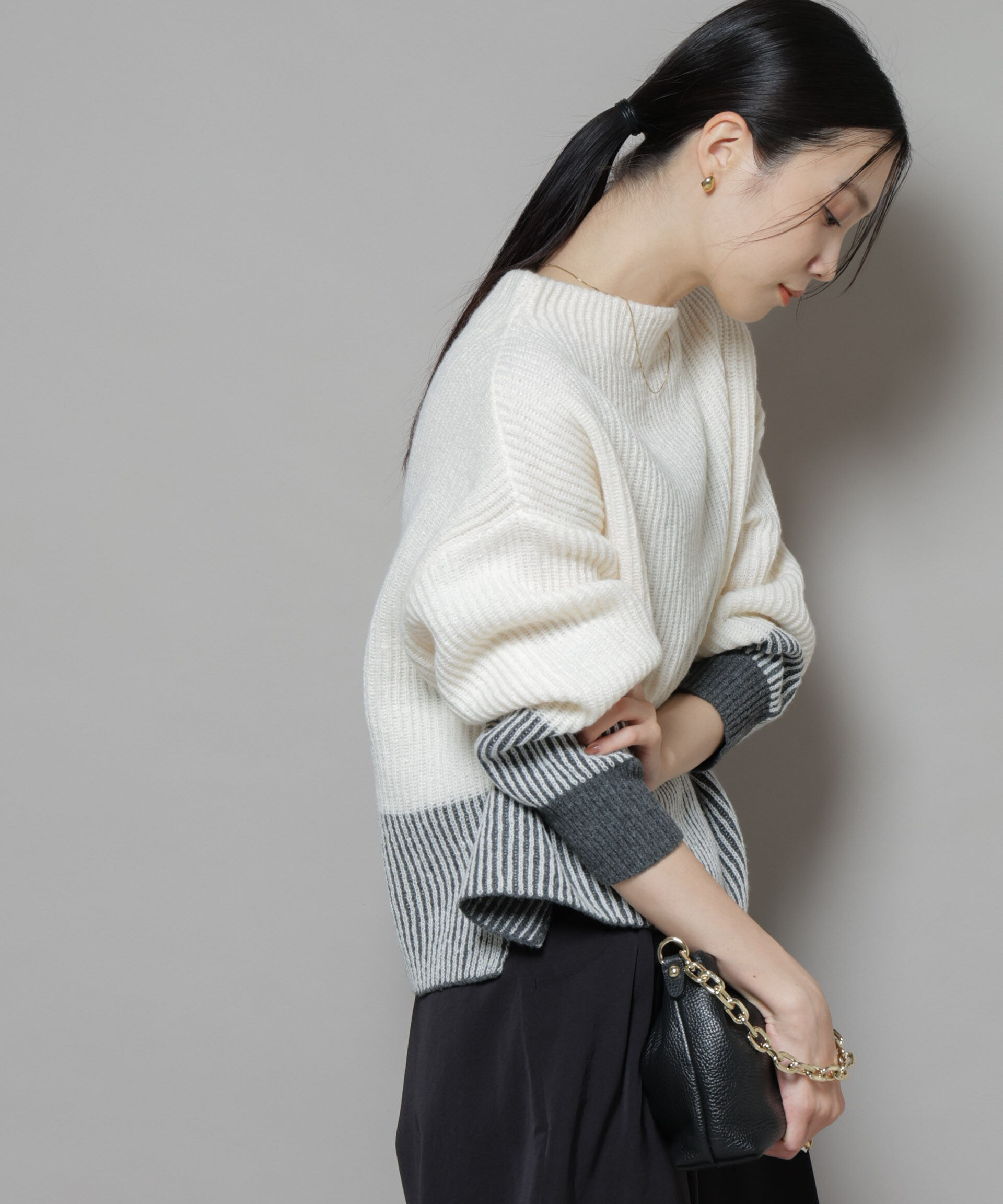 nano･universe「シャドーストライプニットプルオーバー」|ニット・セーター|