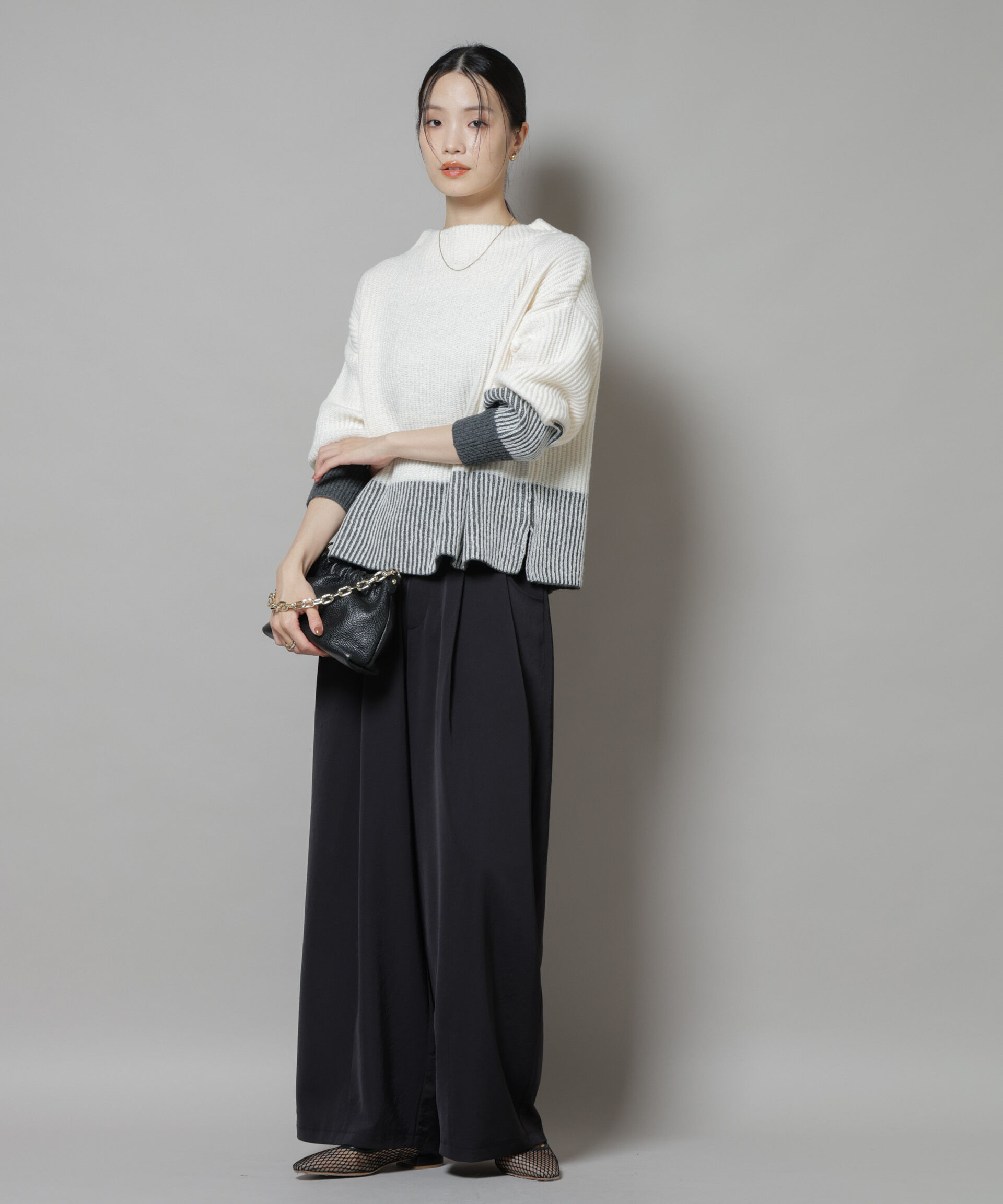 nano･universe「シャドーストライプニットプルオーバー」|ニット・セーター|