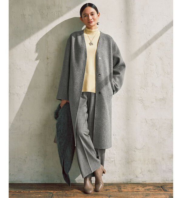 自由区「ウールリバーロング コート」|ノーカラーコート|