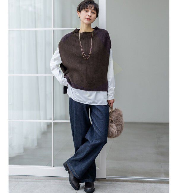 23区「【洗える】コットンリリー モックネックニットベスト」|ベスト・ジレ|